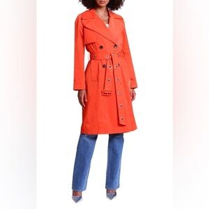 AVEC LES FILLES Belted Water Resistant Trench Coat - Poppy